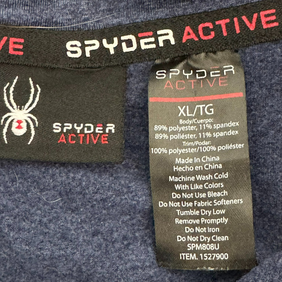 Spyder ProWeb Active Mens XL Blue Pullover Quarter Zip Sweatshirt Knit Logo - Picture 3 of 10
